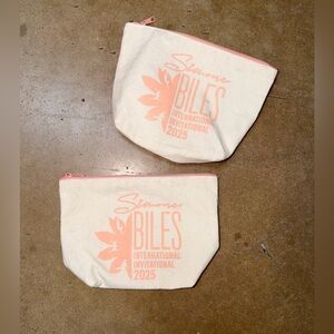 Set of 2 Women's Zipper Bag  Ivory Canvas ECO Friendly Pouches Simone Biles